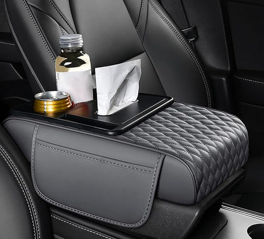 Car Armrest Center Console Cover for Genesis GV70 2021–2025, Center Console Pad with Cup Holder, Multifunctional Armrest Cushion,D Grey