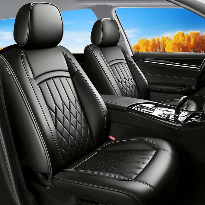 Fit Palisade Car Seat Covers for Hyundai Palisade 2020-2026 - Premium Leather, Waterproof, All-Weather, Airbag Compatible, Breathable, Easy Install,Only 2 Front seat Covers, Black