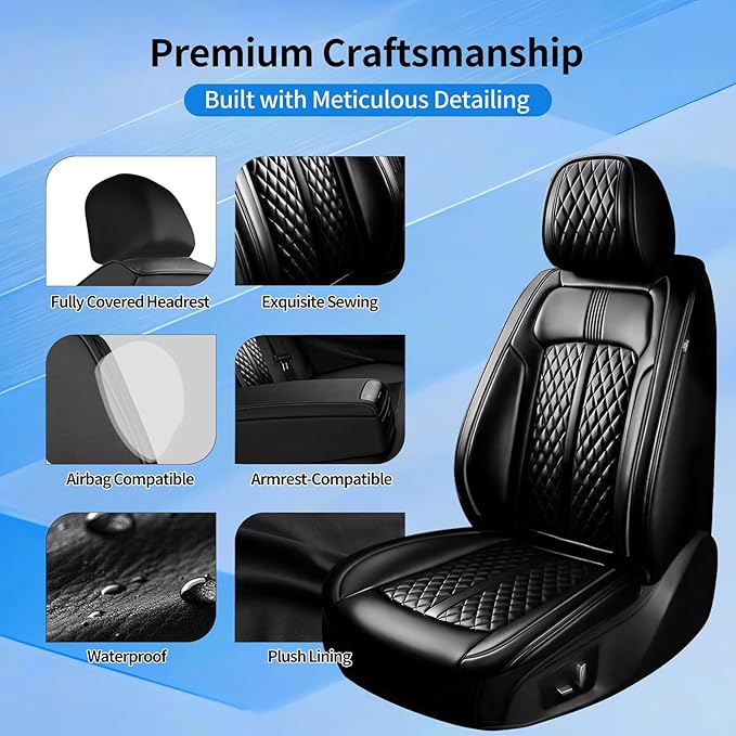 Fit Equinox Car Seat Covers (Front Pair) for Select Chevrolet/Chevy Equinox 2007-2026 - Premium Full Coverage Leather, Airbag Compatible, Waterproof & All Weather Seat Cushion Protector, Black