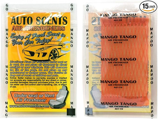 Individually Wrapped - Professional Car Air Freshener Pads - Remove Smells & Add Ambience (15 Per Pack) (Mango Tango)