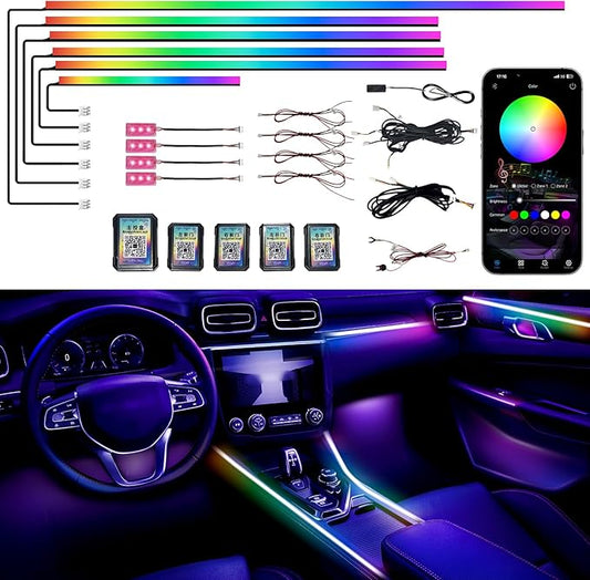 Acrylic Interior Car LED Strip Lights, Dreamcolor 10-in-1 Car Ambient Lighting Kit, with APP Control, 622 LED Fiber Optic Strip Lights for Cars, Supports Neon Sync with Music DIY Mode