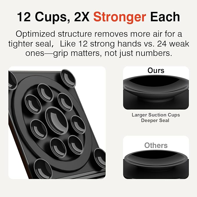 SEMBO Silicone Suction Phone Case Adhesive Sticky Grip Stand with Mag-Back for MagSafe Car/Wall Mounts, Strong Magnetic Holder for Fridge, Gym Equipment, Shower, Hands-Free Selfie (Black, Magnetic)