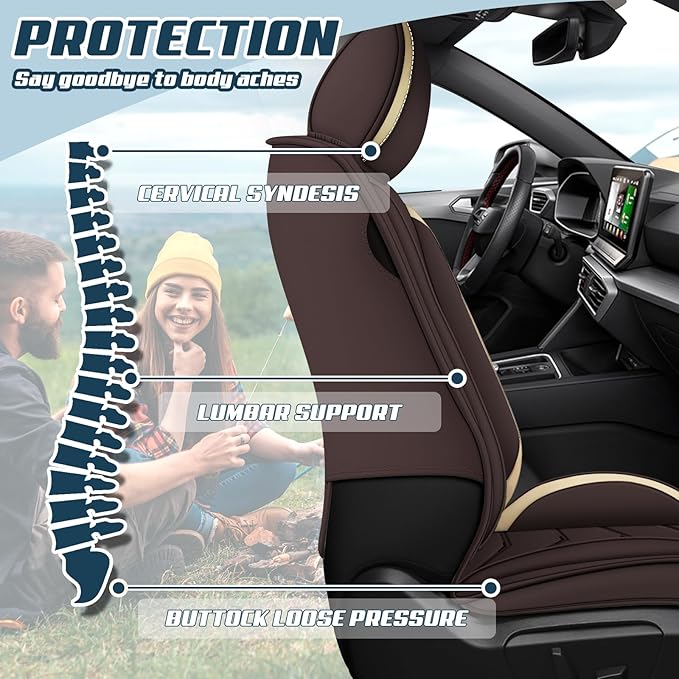 Car Seat Covers for Cadillac CTS 2003-2019, Premium Nappa Leather Car Seat Cover, Stylish Sport Seat Covers， Automobile Seat Cover Sets.(Standard 2 Seats/Coffee Color)