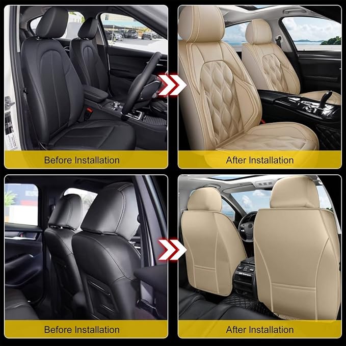 AOMSAZTO Car Seat Covers,2 Front Seats Custom Fit for Jeep Gladiator 2020-2025,Leather Carseat Automotive Cushion Covers Seat Protector,Airbag Compatible Waterproof Beige