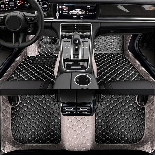Custom Car Floor Mats Fit for 99% Sedan SUV Sports Car Full Coverage Pads Leather Floor Liners Mat Women Men (Black&Gray)