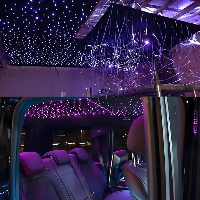 AKEPO Small Size 16W RGBW APP Twinkle Fiber Optic Lights, Sound Activated 500pcs(0.03+0.04+0.06in) 9.8ft/3m Optical Fiber Star Ceiling Light Kit for Car Truck Starlight Headliner/Home
