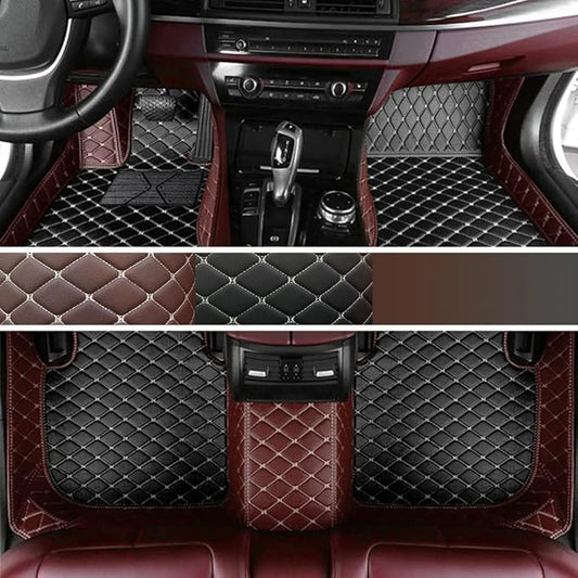 Custom Personalized Floor Mats for Cars - Luxury Full Coverage All Weather Mats, Anti-Slip Leather Mat Set, Fit for 99% of Cars, SUVs & Trucks (Brown&Black Beige, C-Double Color)