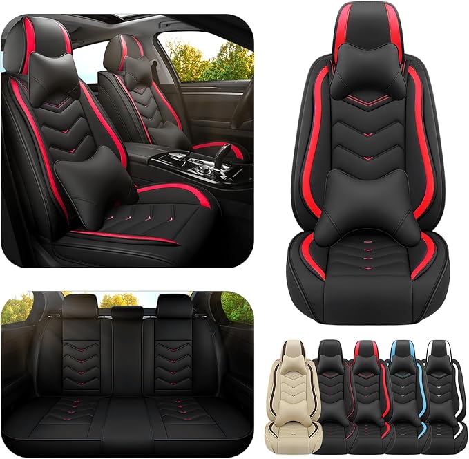 Car Seat Covers for Mercedes-Benz S-Class 2005-2026, Premium Nappa Leather Car Seat Cover, Stylish Sport Seat Covers， Automobile Seat Cover Sets.(Luxury 5 Seats/Black Red)