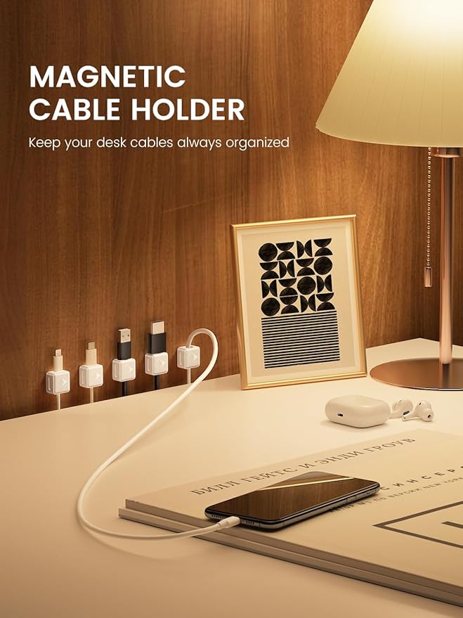Magnetic Cord Organizer, 8 Pack Adhesive Charging Cable Clips Holder for Nightstand, Easy Secure Cord Keeper Cable Clips Wire Management for Phone, Home, Office, Desk| Universal Fit| Strong Magnet