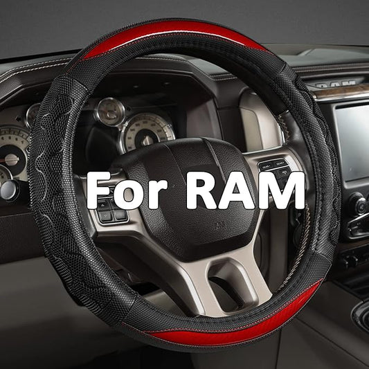 GIANT PANDA Steering Wheel Cover for Dodge Ram 1500 - Car Steering Wheel Covers for Dodge Ram 2500 3500 15.5-16 inch - Red