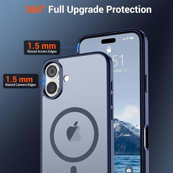 SUPFINE Magnetic for iPhone 16 Plus Case(Compatible with MagSafe) (Military Grade Drop Protection) Slim Translucent Matte Shockproof with Anti-Fingerprint Phone Case,Navy Blue