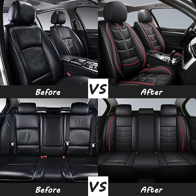 Leather Car Seat Covers Fit for Toyota Highlander Hybrid 2006-2024, 5 Seater Car Seat Cover, Premium Waterproof, Scratch Resistant Car Interior Accessories (Full Set Black White)