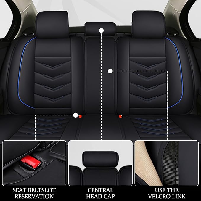 Car Seat Cover for Ford Explorer 2000-2025, Waterproof Durable Compatible Airbag, Premium Leather Seat Protector(5 Seats Luxury,Black Blue)