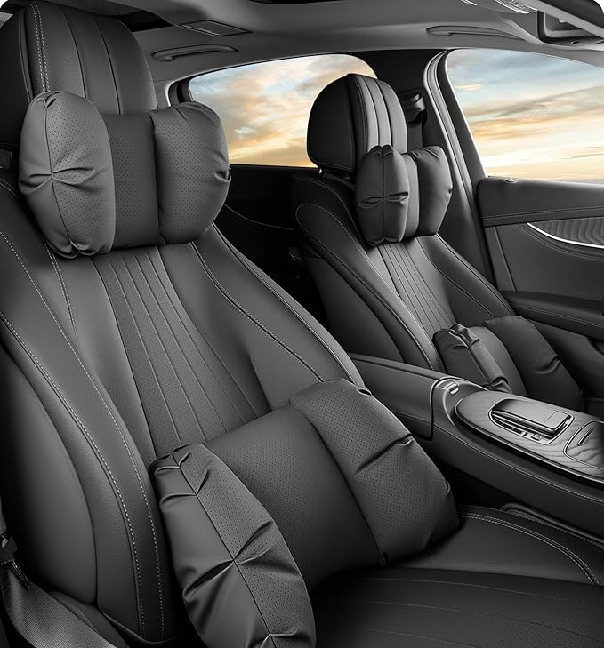 Car Neck Pillow & Lumbar Support for Porsche Taycan Sport Turismo 2022-2024 Ergonomic Breathable Mesh Auto Seat Back Cushion Headrest,Black-Neck & Lumbar Set