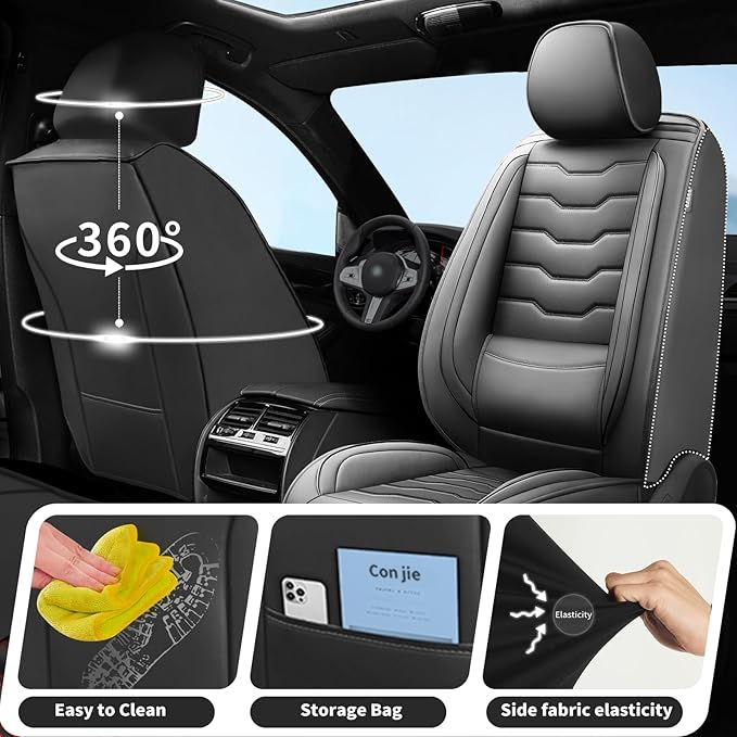Fit Sonata Car Seat Covers Premium Leather for Hyundai Sonata 2007-2025 2026. Waterproof， Breathable, Scratch-Resistant & All-Weather Seat Cushion Protector（Front Seat,Black