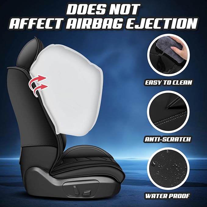 Car Seat Covers for Cadillac CTS 2003-2019, Premium Nappa Leather Car Seat Cover, Stylish Sport Seat Covers， Automobile Seat Cover Sets.(Standard 2 Seats/Pure Black)