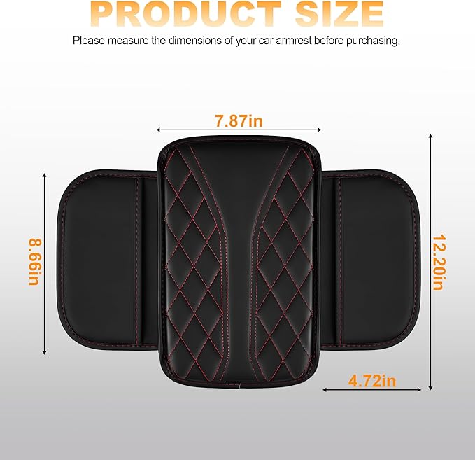 Car Center Console Cover Fit for Jeep Cherokee - Leather Armrest Covers with 2 Storage Pockets(Black&Red)