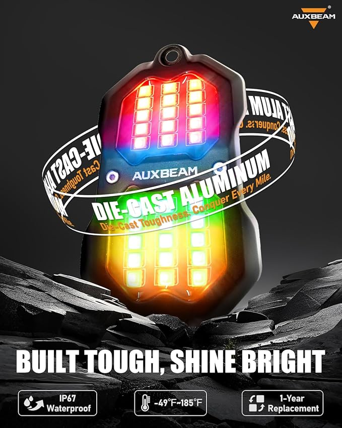 Auxbeam 2 Pods RGB Rock Lights (No Controller), Bluetooth & Remote Control, Dynamic Color Changing LED Wheel Well Lights w/Brake&Music&Voice Mode, Underglow for Truck ATV UTV, 1 Year Warranty