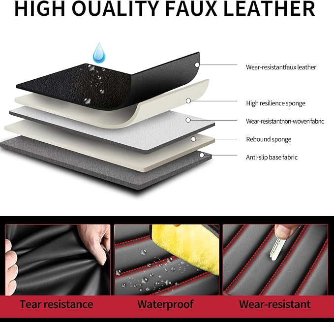 Fit Prius Car Seat Covers for Toyota Prius 2001-2024 2025 2026 - Upgraded Premium Waterproof & Breathable Leather, Airbag Compatible, All-Weather Seat Cushion Protector (2 Front/Black+Red)