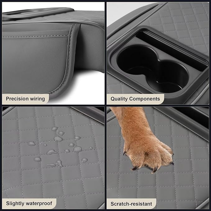Center Console Cover Fit for Tacoma Faux Leather Car Armrest Cushion with Storage Bags, Cup Holder ＆ Phone Storage Multifunctional Middle Console Cover(Grey)