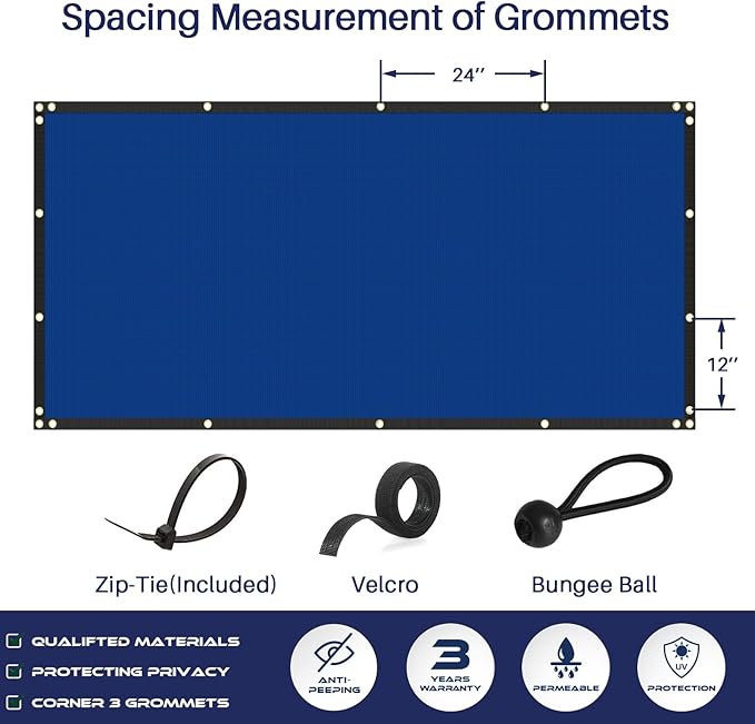 Windscreen4less Privacy Fence Screen Heavy Duty Windscreen Fencing Mesh Fabric Shade Net Cover with Brass Grommtes for Outdoor Wall Garden Yard Pool Deck, 8'x256' Blue
