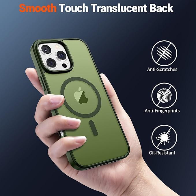 SUPFINE Magnetic for iPhone 16 Pro Case(Compatible with MagSafe)(Military Grade Drop Protection) Slim Translucent Matte Shockproof with Anti-Fingerprint Phone Case,Cangling Green