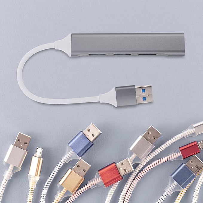 USB Multiport Hub Splitter with 4 USB Ports for Laptop and Car Use in Space Gray with Packaging Box for Multiple Devices