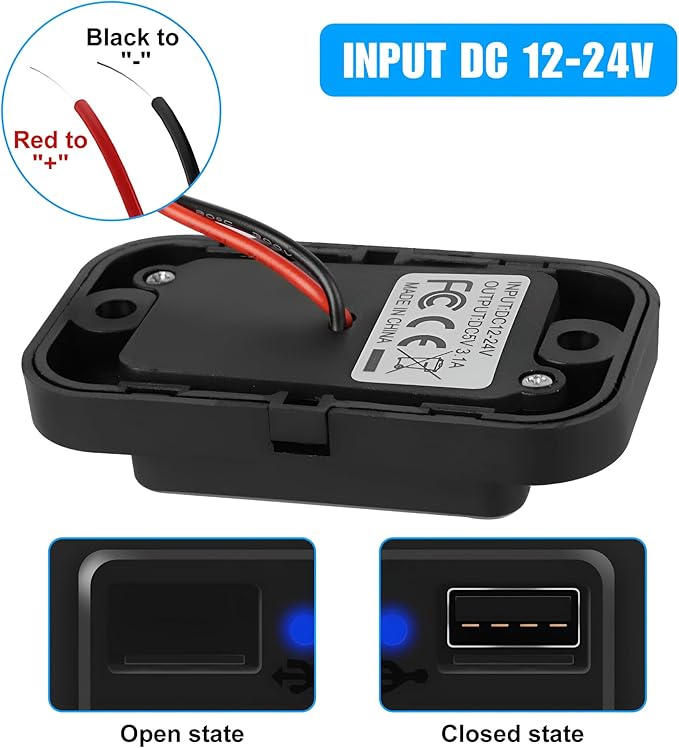 12V USB Outlet Automotive USB Port Panel Mount 12V USB Charger Multi Port Switch Panel Car Charger Socket Power Dual Port 12V 24V Quick Car Charger for Cars Bus ATV RV Boat Truck, 3.1A