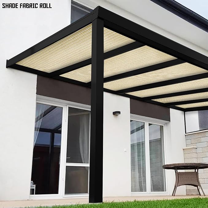 TANG Sun Shade Fabric Roll 8'x144' Shade Cloth for Garden Beige HDPE Mesh Shading Pergola Cover Replacement Canopy, 95% Blockage Sunshades for Outdoor Patio Backyard Plant