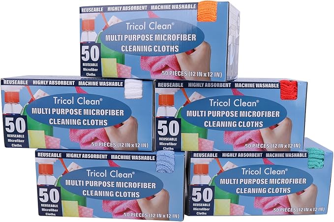 Tricol Clean 50PK Profesional Resuable Lint Free Microfiber Edgeless Cleaning Cloth Cleaning Rags,Absorbent Microfiber Wipes for Housekeeping, Car Cleaning（12 * 12 Inches）（ Green 1）