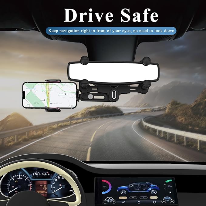 Phone Mount for Car, Rear View Mirror Phone Holder, Rotatable and Retractable Car Phone Holder Mount Rearview Mirror Phone Holder for Car Compatible with iPhone Samsung Cell Phones (Pink)