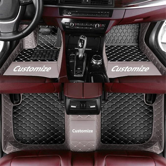 Custom Making Car Floor Mats for 95% Sedan SUV Sports Car Full Coverage Cute Men Women Pads Protection Non-Slip Leather Floor Liners (Black+Gray Edge)