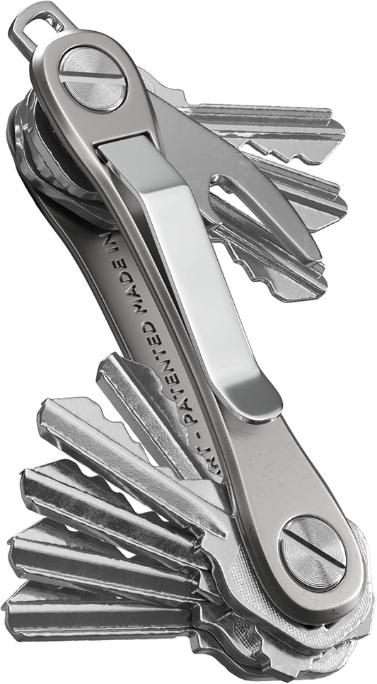 KeySmart Rugged - Multitool Key Holder for Keychain w/Bottle Opener and Pocket Clip, Organizer for Keys, EDC Keychains, Ring for Car Fobs Key Chains, Expandable (Up to 14 Keys, Titanium)