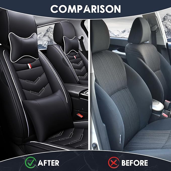Car Seat Cover 2 Seats for Chevrolet Camaro 2000-2024, Durable Wear Resistant Waterproof Vehicle Cushion Covers, Breathable No Odor Premium Leather Vehicle Seat Covers.(Luxury,Black White)