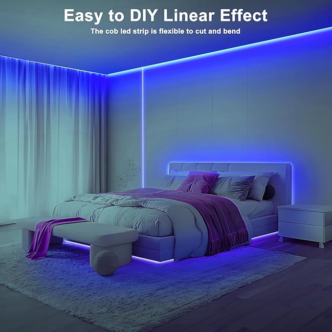Tatazone 32.8ft Blue COB Led Strip Lights with RF Remote, Dimmable Bright Adhesive Indoor Led COB Light Strip for Cabinet, Paintings, Room, Bed
