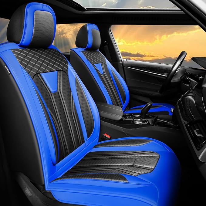 Fit Sonata Car Seat Covers Premium Leather for Hyundai Sonata 2007-2025 2026. Waterproof， Breathable, Scratch-Resistant & All-Weather Seat Cushion Protector（Full Set,Blue&Black