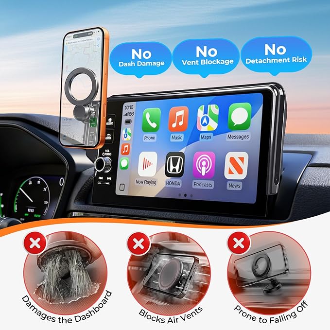 Car Phone Holder for Toyota Prius 2026 2025 2024 2023 (Only for 12.3-Inch Screen, Not for 8-Inch) 360° Rotation Magnetic Cell Phone Mount, Compatible with Magsafe, Does Not Affect Air Vent