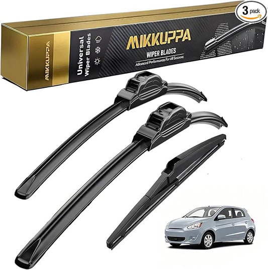 MIKKUPPA 24"+17"+12" Windshield Wiper Blades Replacement for 2014-2020 Mitsubishi Mirage, 2017-2018 Mirage G4, Front & Rear Wiper Blades, Durable Stable Quiet All Season (Pack of 3)