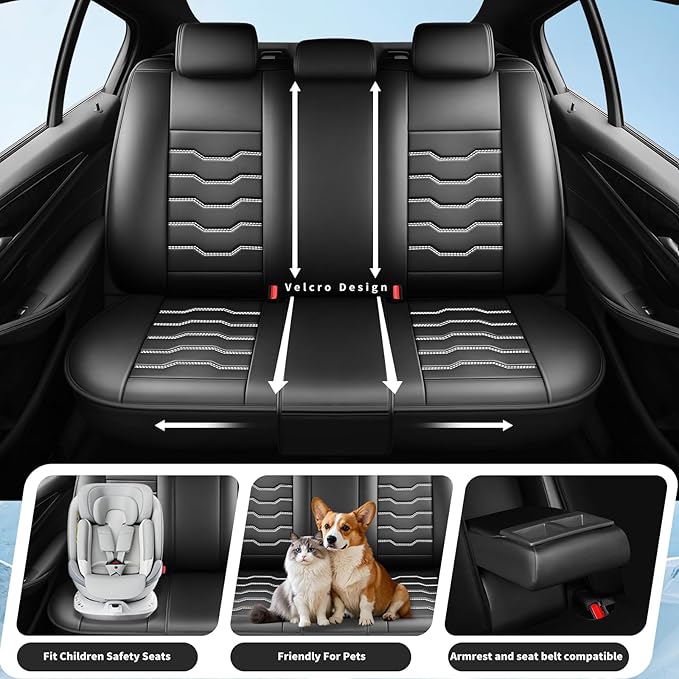 Fit CRV Car Seat Covers Premium Leather for Honda CRV cr-v 2011-2025 2026. Waterproof， Breathable, Scratch-Resistant & All-Weather Seat Cushion Protector (Front Seat,White Line Black)