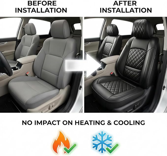 Fit Elantra Car Seat Covers for Hyundai Elantra 2017-2025 2026 - Premium Leather, Waterproof, All-Weather, Airbag Compatible, Anti-Slip, Breathable, Seat Protectors, Full Set, Black