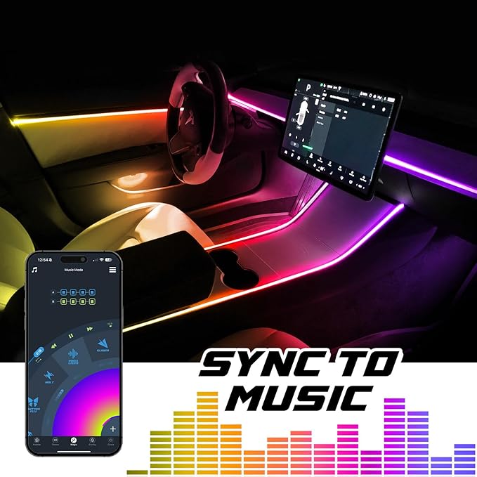 XKmax RGB Fiber Optic LED Interior Ambient Light Kit for Car & Truck | Color Chasing | App-Controlled (2pc 43" Strips)
