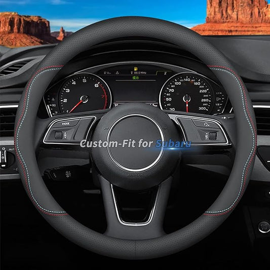 Custom-Fit for Subaru Steering Wheel Cover, Premium Leather Car Steering Wheel Cover with Logo, Non-Slip, Breathable, for Subaru Accessories (A-Style,for Subaru)