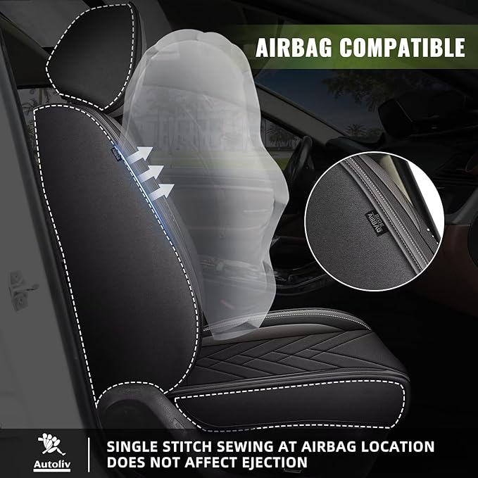 AOMSAZTO Front Seat Cover Fit for GMC Terrain 2020-2026: Faux Leather Automotive Seat Covers Waterproof Vehicle Seat Cushion Protector Car Interior Covers(2 Seat Black&Grey)