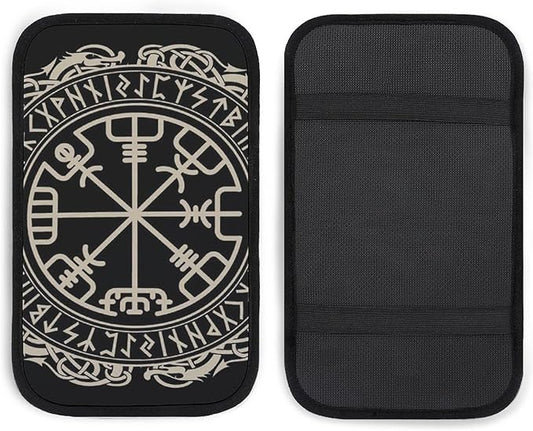 for Black Celtic Viking Design Magical Runic Comp Car Center Console Armrest Cover Car Handrail Box Cushion Handrail Box Armrest Cushion Middle Consoles Protector for Most Car