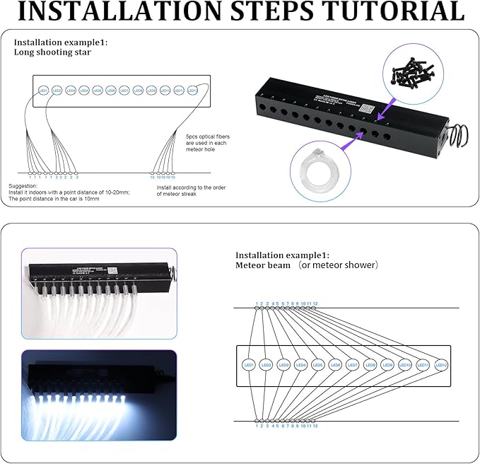 Small Size Fiber Optic Starlight Headliner Kit, Shooting Stars + Twinkle + Sound-Activated APP& Remote Control Starlight Engine for Car Home, 350pcs 9.8ft