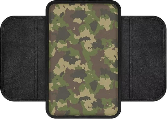 Camo Green Print Center Console Covers for Cars Waterproof Vehicle Armrest Cover Pad Non-Slip Armrest Seat Box Cover Protector Car Decoration Accessories