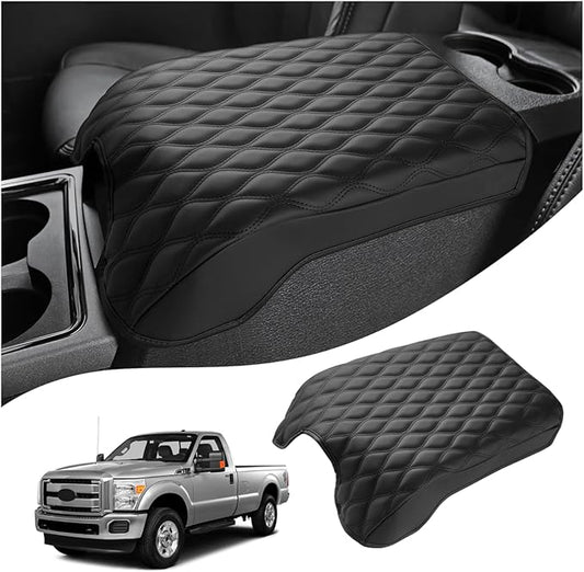 Autorder Center Console Cover for 2011-2016 Ford F250/F350/F450/F550 Accessories Armrest Cushion Cover Leather Middle Console Covers Anti-Scratch Armrest Pad for Pet (Bucket Seat Only)