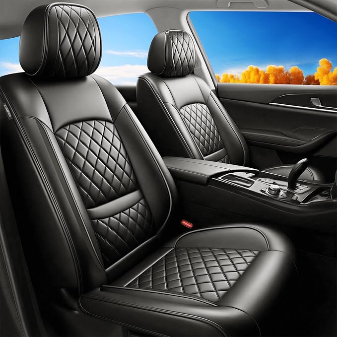 Fit for Accent Seat Covers Compatible with Hyundai Accent 2017-2026 - Waterproof Breathable Leather Automotive Seat Cushions Protector,Airbag Compatible,Full Set 5 Seats(Black)