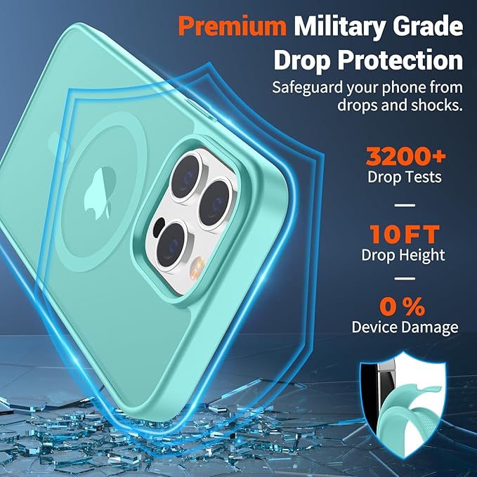 SUPFINE Magnetic for iPhone 12 Pro Max Case with Screen Protector (Compatible with MagSafe) (Military Grade Drop Protection) Translucent Matte Shockproof with Anti-Fingerprint Phone Case,Blue Green