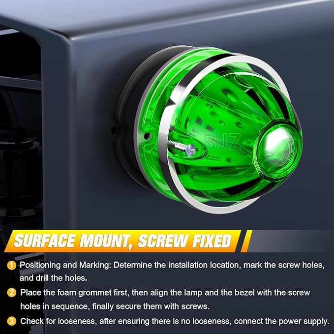 BJZ 2Pcs Green Watermelon LED Strobe+Constant Marker Lights Dual Function Watermelon-Shaped Side Marker Clearance Tail Top Cap Roof Lights for Trailer Truck Semi-Trailer Heavy-Duty Truck Bus Van